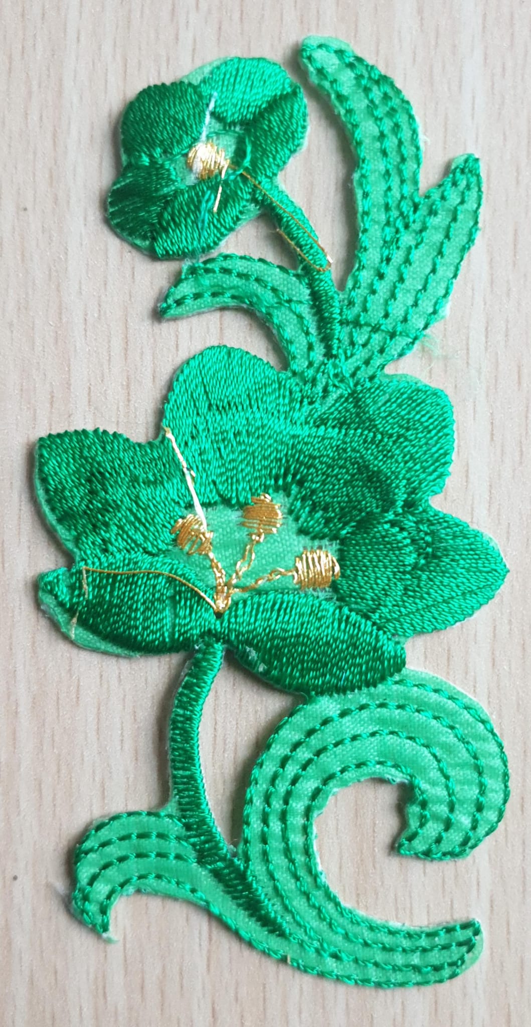DIY Craft Green Flower Single Embroidered 01
