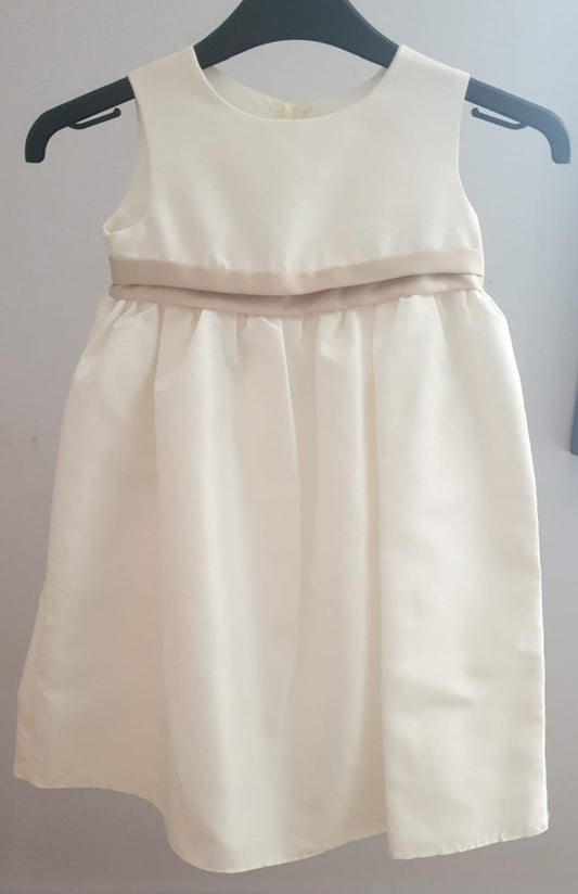 White Satin Baby Dress Pink Ribbon Age 4