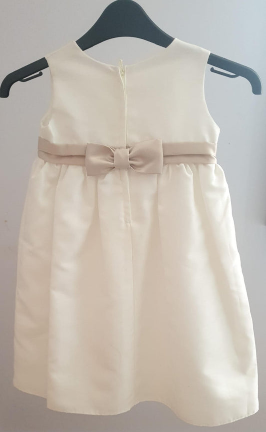 White Satin Baby Dress Pink Ribbon Age 4