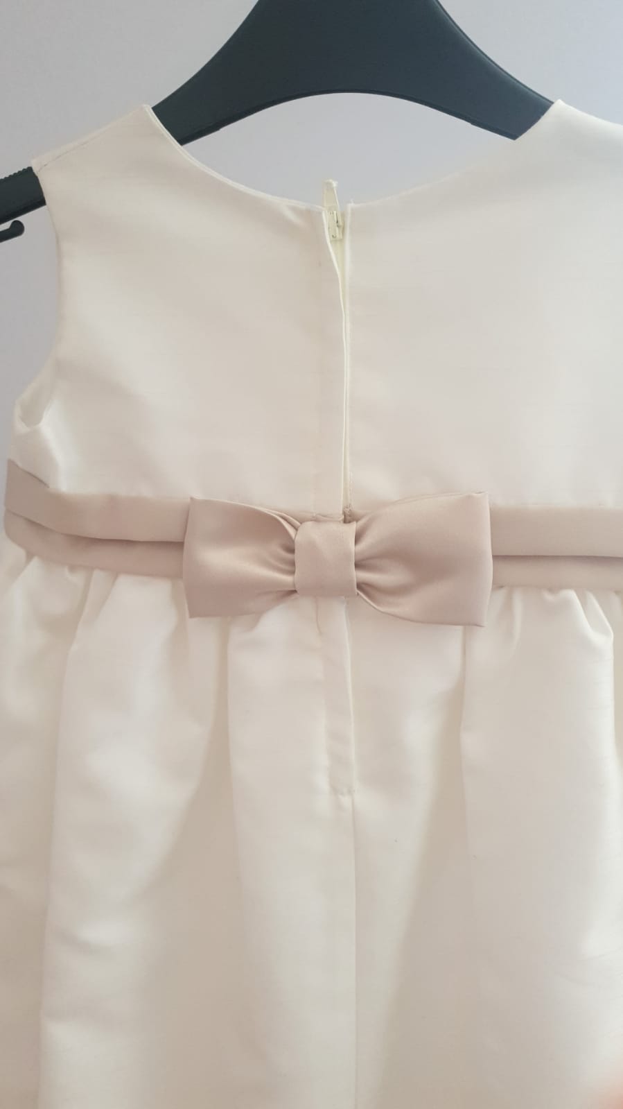 White Satin Baby Dress Pink Ribbon Age 4